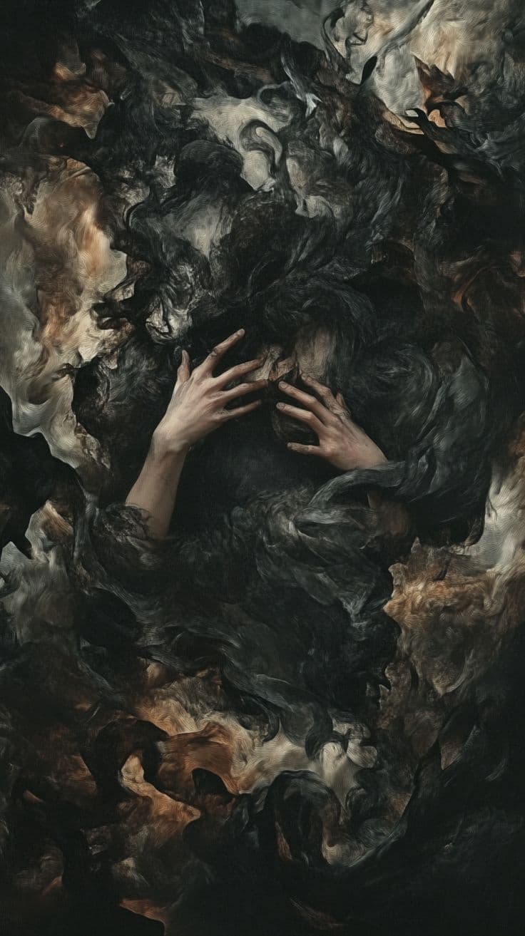 Figura etérea em floresta escura representando memórias ancestrais